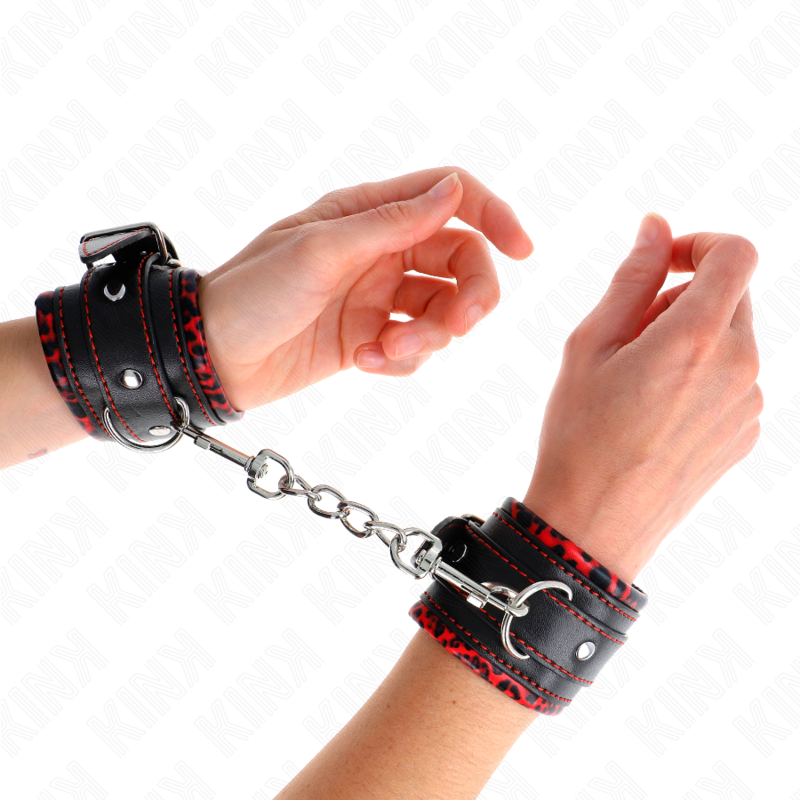 KINK - FUR LINED WRIST RESTRAINTS RED / BLACK ADJUSTABLE 17-29 CM X 6 CM - My naughty haven #