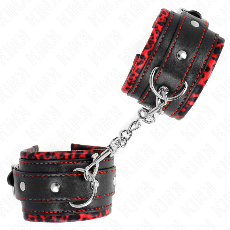 KINK - FUR LINED WRIST RESTRAINTS RED / BLACK ADJUSTABLE 17-29 CM X 6 CM - My naughty haven #