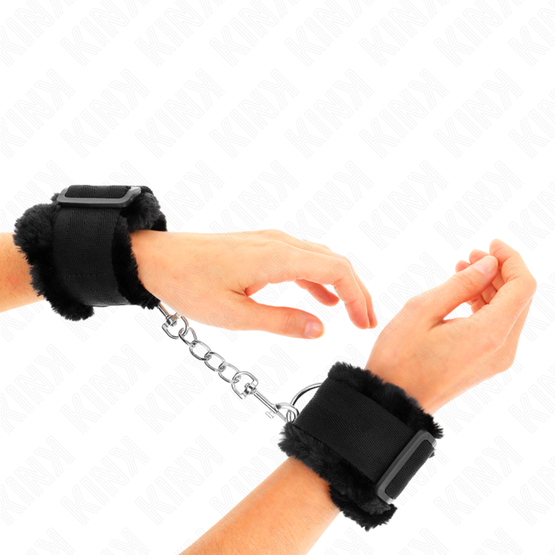KINK - FURRY LINED WRIST RESTRAINTS BLACK ADJUSTABLE 17-31 CM X 7 CM - My naughty haven #