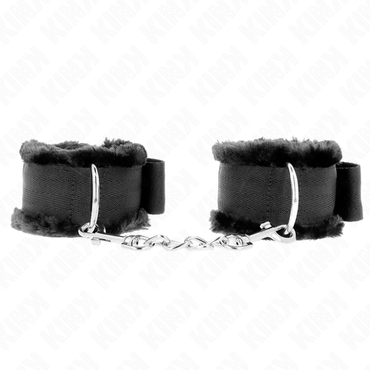 KINK - FURRY LINED WRIST RESTRAINTS BLACK ADJUSTABLE 17-31 CM X 7 CM - My naughty haven #