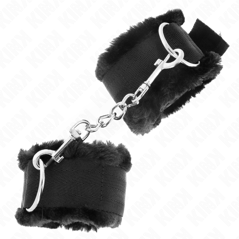 KINK - FURRY LINED WRIST RESTRAINTS BLACK ADJUSTABLE 17-31 CM X 7 CM - My naughty haven #