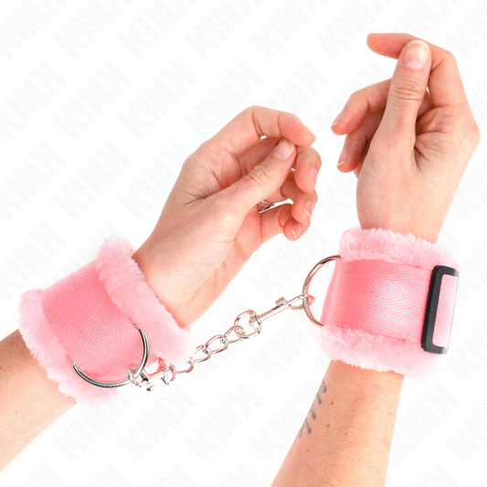 KINK - FURRY LINED WRIST RESTRAINTS PINK ADJUSTABLE 17-31 CM X 7 CM - My naughty haven #