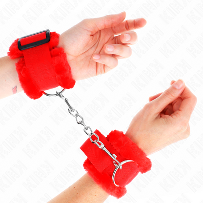 KINK - FURRY LINED WRIST RESTRAINTS RED ADJUSTABLE 17-31 CM X 7 CM - My naughty haven #