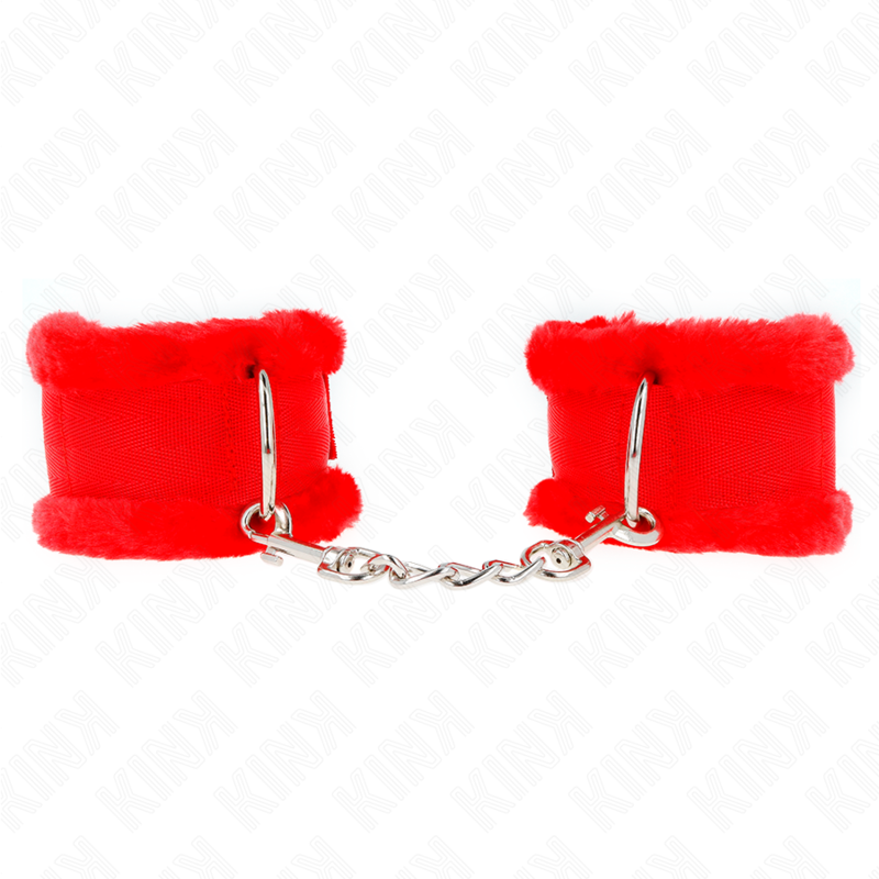 KINK - FURRY LINED WRIST RESTRAINTS RED ADJUSTABLE 17-31 CM X 7 CM - My naughty haven #