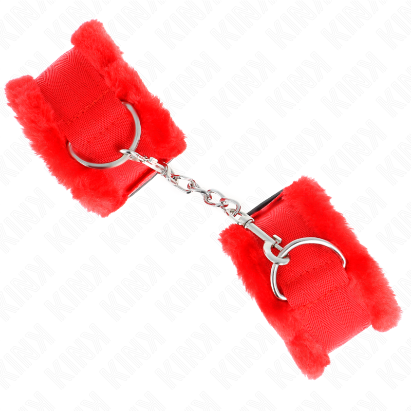 KINK - FURRY LINED WRIST RESTRAINTS RED ADJUSTABLE 17-31 CM X 7 CM - My naughty haven #