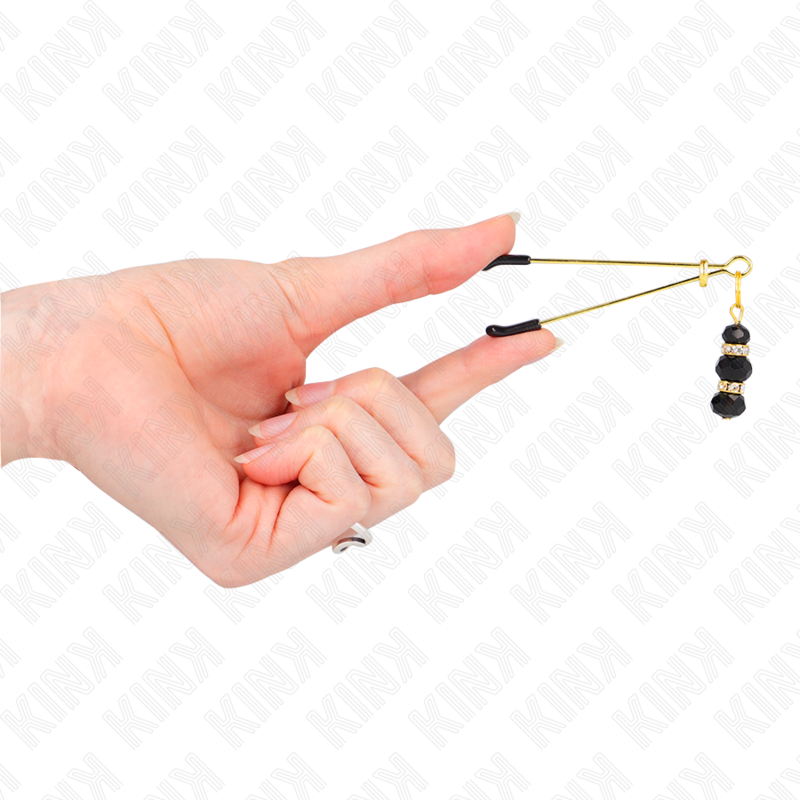 KINK - GOLD THIN NIPPLE CLAMPS WITH 3 BLACK GLASS BEADS 7 CM - My naughty haven #
