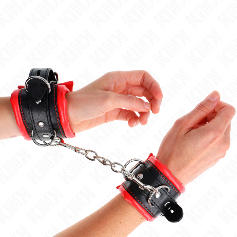 KINK - HEAVY WRIST RESTRAINTS WITH RED FUR LINED ADJUSTABLE 20-30 CM X 6 CM - My naughty haven #