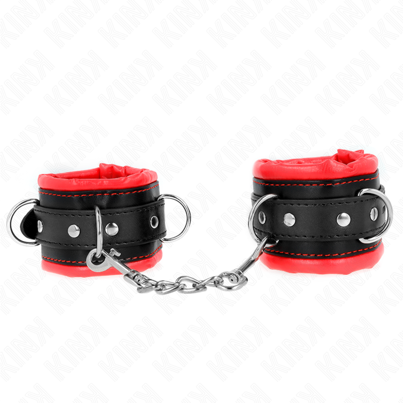 KINK - HEAVY WRIST RESTRAINTS WITH RED FUR LINED ADJUSTABLE 20-30 CM X 6 CM - My naughty haven #