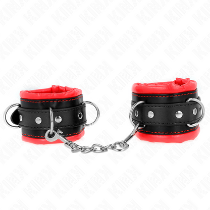 KINK - HEAVY WRIST RESTRAINTS WITH RED FUR LINED ADJUSTABLE 20-30 CM X 6 CM - My naughty haven #