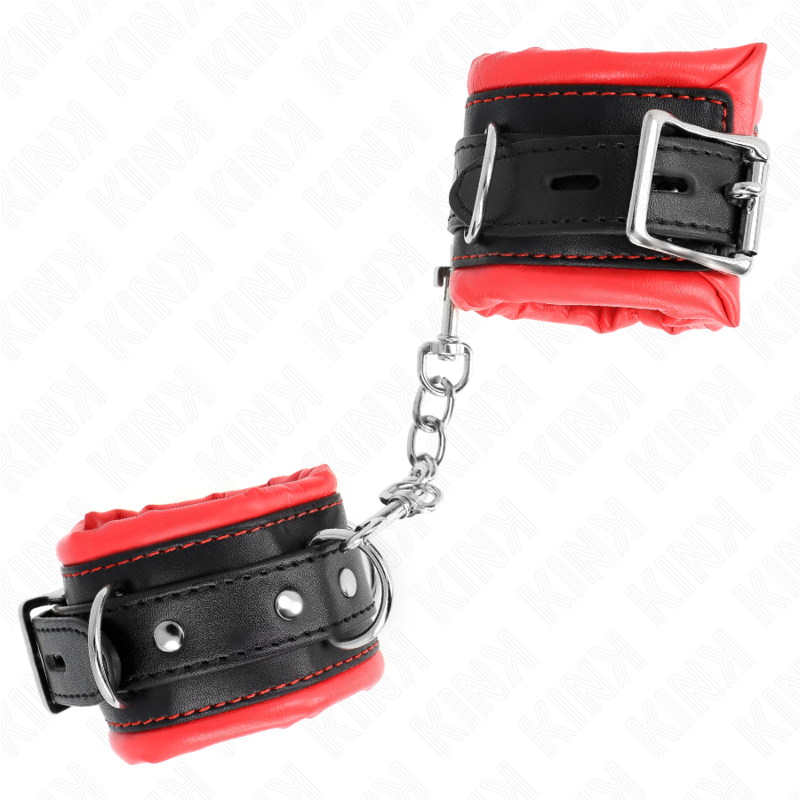 KINK - HEAVY WRIST RESTRAINTS WITH RED FUR LINED ADJUSTABLE 20-30 CM X 6 CM - My naughty haven #