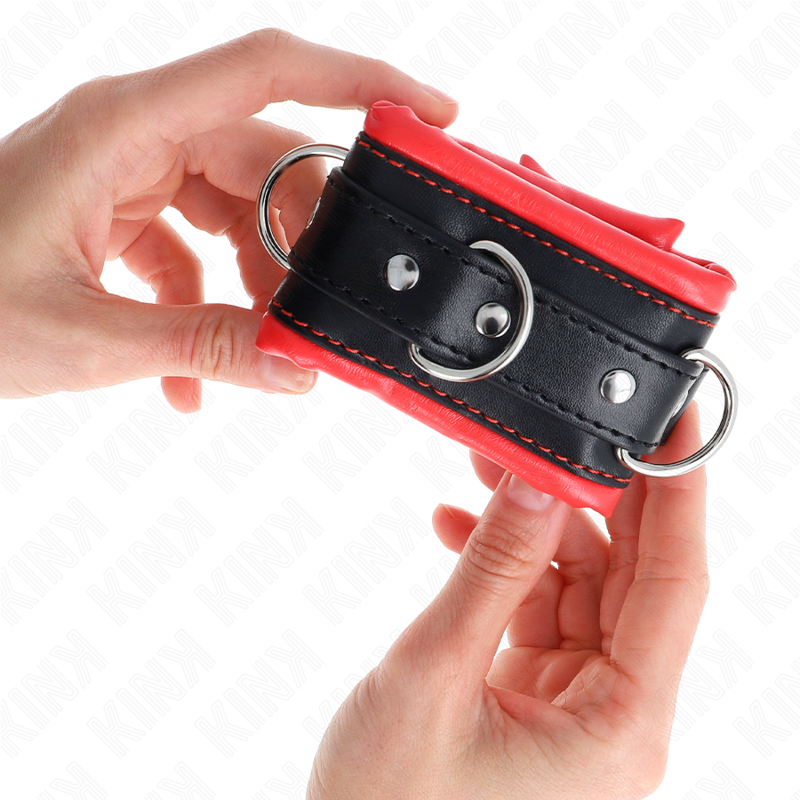 KINK - HEAVY WRIST RESTRAINTS WITH RED FUR LINED ADJUSTABLE 20-30 CM X 6 CM - My naughty haven #