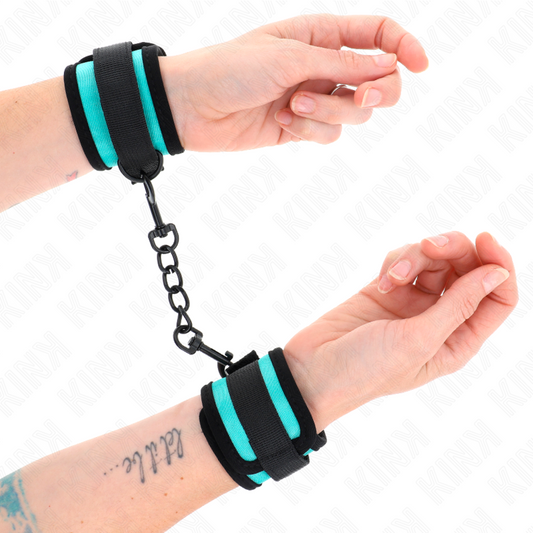 KINK - HOOK AND LOOP NYLON BIND WRIST RESTRAINTS BLACK-BLUE ADJUSTABLE 18-32 CM X 5 CM - My naughty haven #