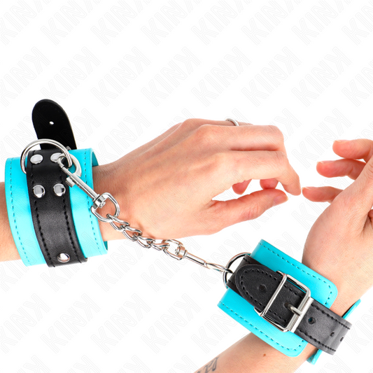 KINK - HOOK WRIST RESTRAINTS BLUE FUR LINED ADJUSTABLE 20-28 CM X 5.5 CM - My naughty haven #