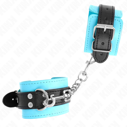 KINK - HOOK WRIST RESTRAINTS BLUE FUR LINED ADJUSTABLE 20-28 CM X 5.5 CM - My naughty haven #