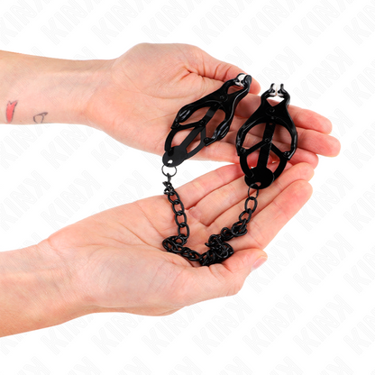 KINK - JAPANESE CLOVER NIPPLE CLAMPS WITH CHAIN BLACK 30 CM - My naughty haven #