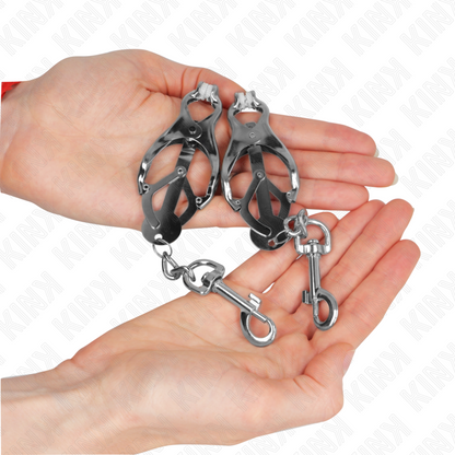 KINK - JAPANESE CLOVER NIPPLE CLAMPS WITH HOOKS SILVER - My naughty haven #