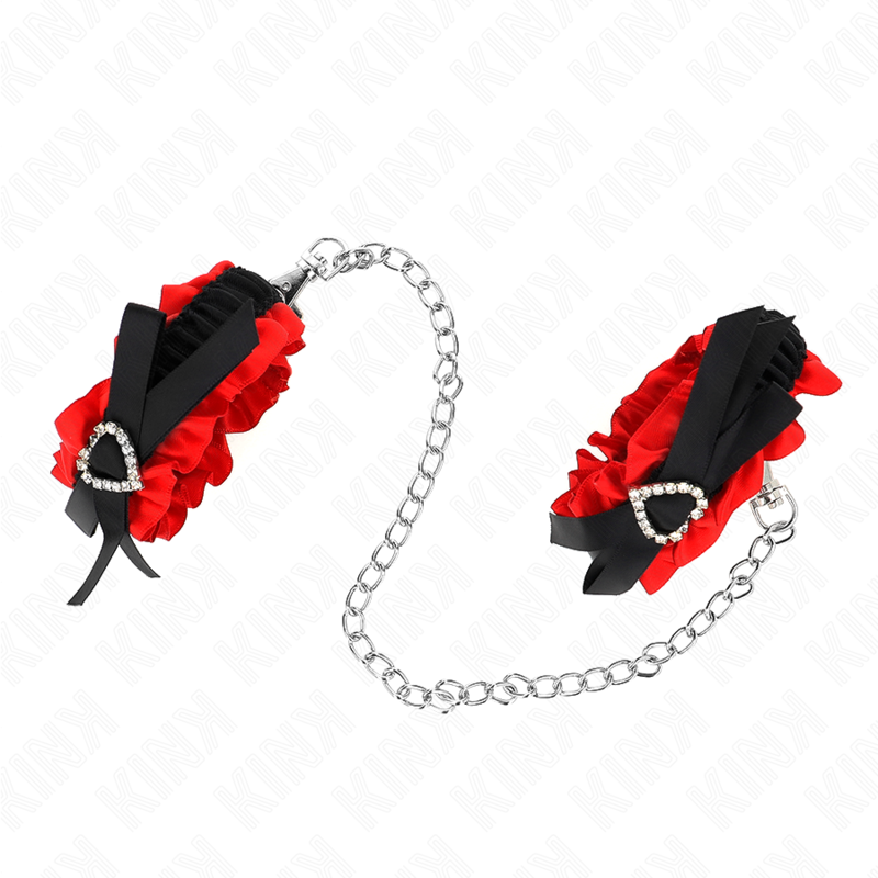 KINK - LACE ELASTIC WRIST RESTRAINTS RED HEART DETAILS ADJUSTABLE 22-35 CM - My naughty haven #