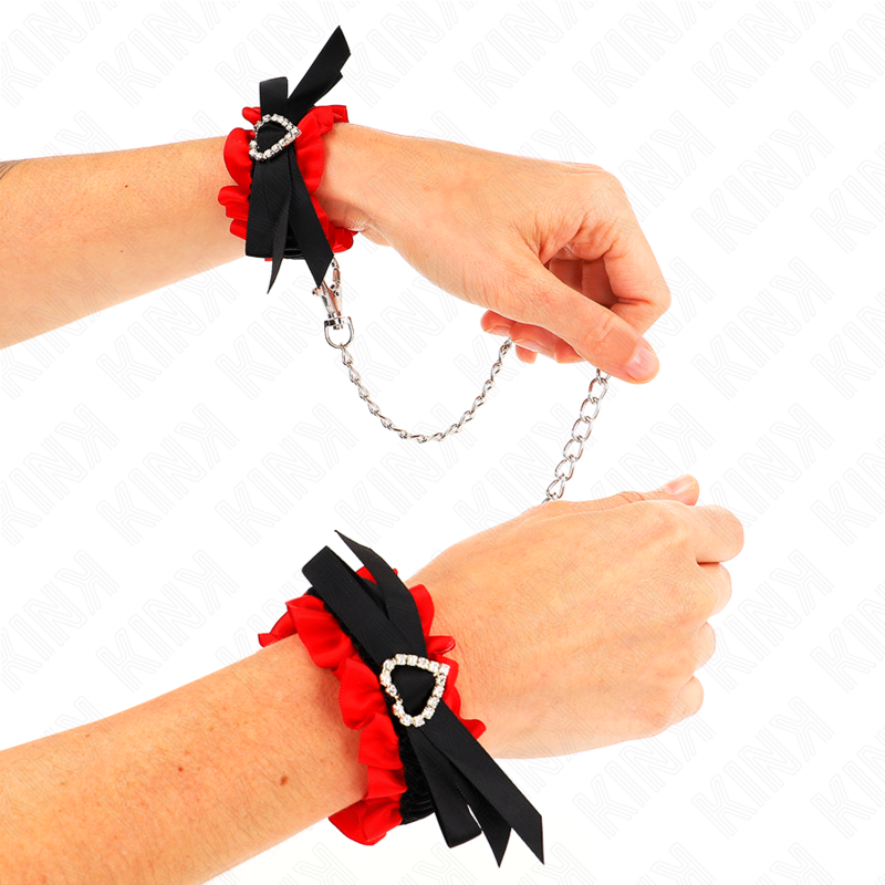 KINK - LACE ELASTIC WRIST RESTRAINTS RED HEART DETAILS ADJUSTABLE 22-35 CM - My naughty haven #