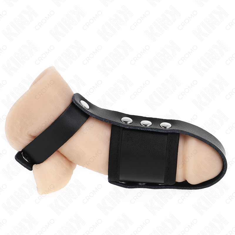 KINK - LEATHER PENIS CAGE RING WITH ADJUSTABLE COATED BALL DIVIDER STRAP - My naughty haven #