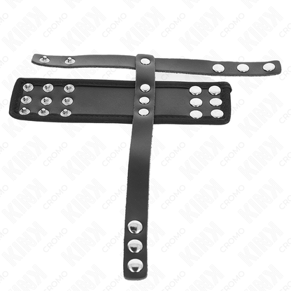KINK - LEATHER PENIS CAGE RING WITH ADJUSTABLE COATED BALL DIVIDER STRAP - My naughty haven #