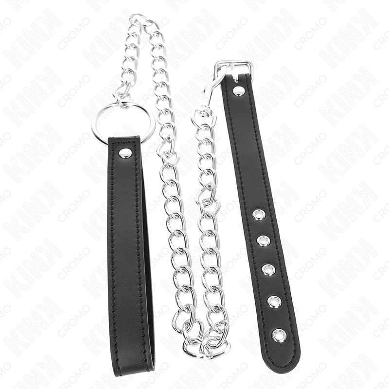 KINK - LEATHER PENIS RING 21.5 X 2 CM WITH 60 CM METAL CHAIN AND LEATHER STRAP - My naughty haven #