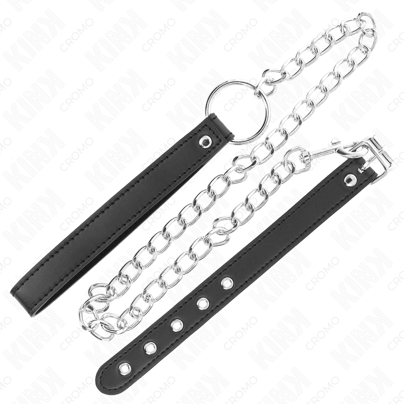 KINK - LEATHER PENIS RING 21.5 X 2 CM WITH 60 CM METAL CHAIN AND LEATHER STRAP - My naughty haven #
