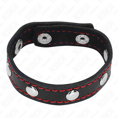 KINK - LEATHER PENIS RING WITH PRESSURE CLOSURE RED LINING 21 X 1.5 CM - My naughty haven #