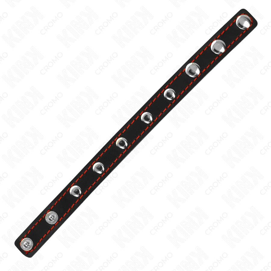 KINK - LEATHER PENIS RING WITH PRESSURE CLOSURE RED LINING 21 X 1.5 CM - My naughty haven #