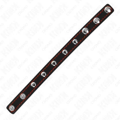 KINK - LEATHER PENIS RING WITH PRESSURE CLOSURE RED LINING 21 X 1.5 CM - My naughty haven #
