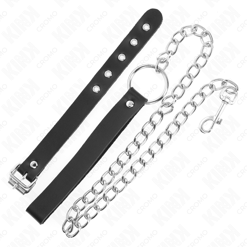 KINK - LEATHER PENIS RING WITH STRAP 21.5 X 2 CM AND METAL CHAIN 60 CM - My naughty haven #