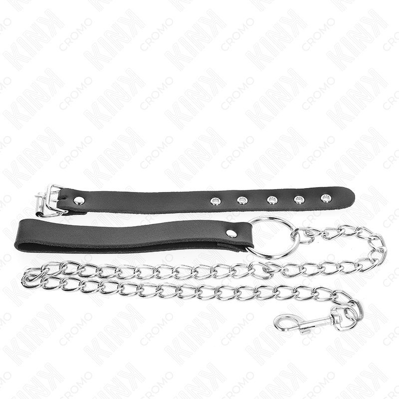KINK - LEATHER PENIS RING WITH STRAP 21.5 X 2 CM AND METAL CHAIN 60 CM - My naughty haven #