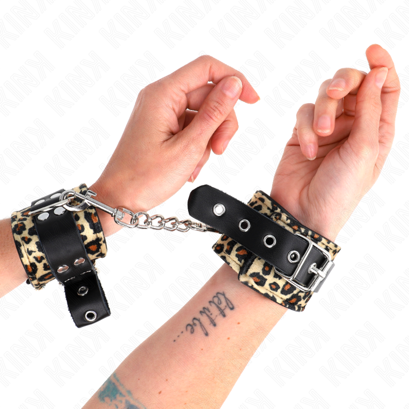 KINK - LEOPARD REAL LEATHER WRIST RESTRAINT ADJUSTABLE 18-29 CM X 5.5 CM - My naughty haven #