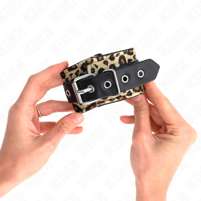 KINK - LEOPARD REAL LEATHER WRIST RESTRAINT ADJUSTABLE 18-29 CM X 5.5 CM - My naughty haven #