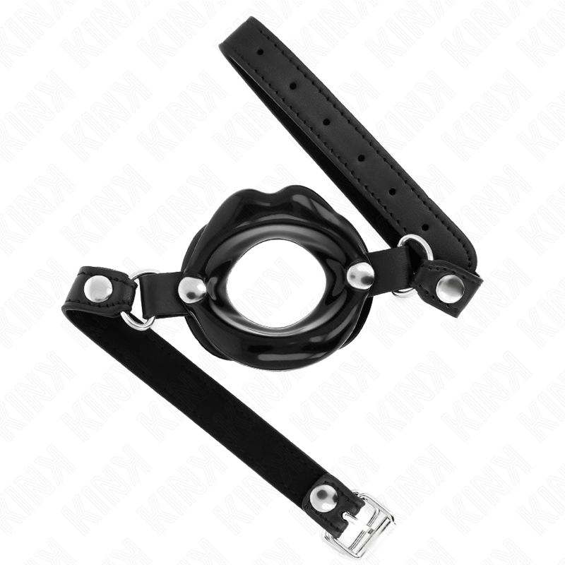KINK - LIP 8 CM GAG WITH BLACK LEATHERETTE STRAP 63 x 2 CM ADJUSTABLE 39-58 CM - My naughty haven #