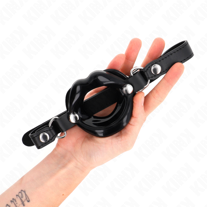 KINK - LIP 8 CM GAG WITH BLACK LEATHERETTE STRAP 63 x 2 CM ADJUSTABLE 39-58 CM - My naughty haven #