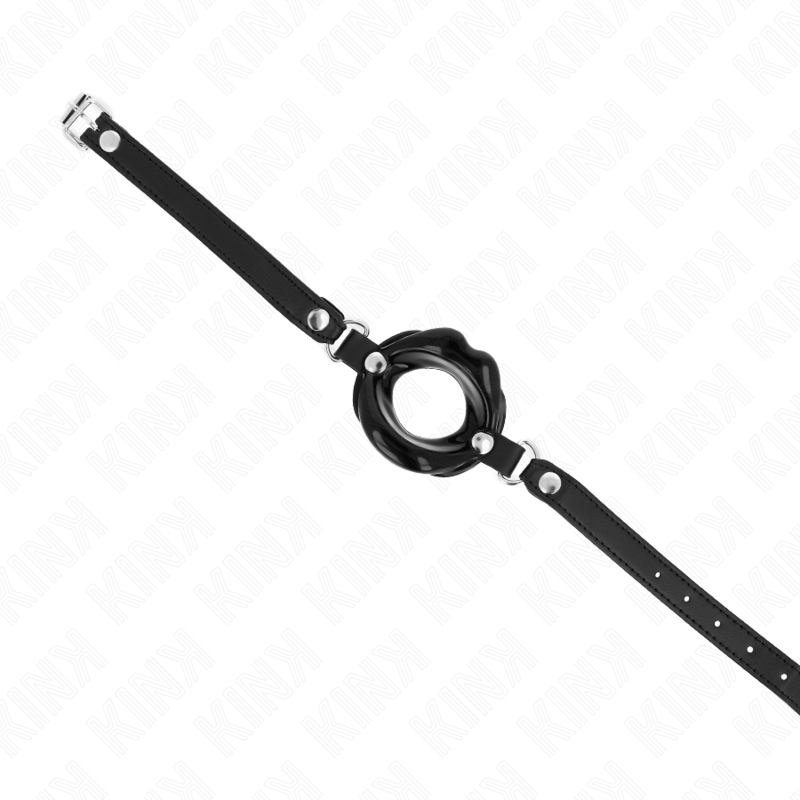 KINK - LIP 8 CM GAG WITH BLACK LEATHERETTE STRAP 63 x 2 CM ADJUSTABLE 39-58 CM - My naughty haven #