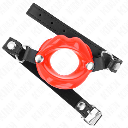 KINK - LIP 8 CM GAG WITH RED LEATHERETTE STRAP 63 x 2 CM ADJUSTABLE 39-58 CM - My naughty haven #