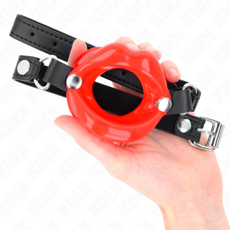 KINK - LIP 8 CM GAG WITH RED LEATHERETTE STRAP 63 x 2 CM ADJUSTABLE 39-58 CM - My naughty haven #