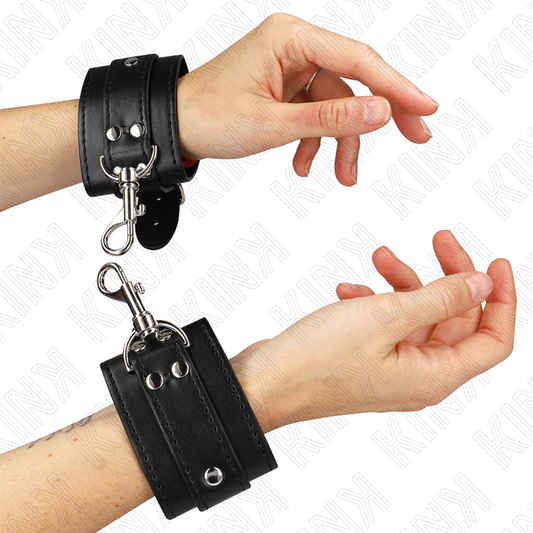 KINK - LOCKABLE DUNGEON WRIST RESTRAINTS BLACK ADJUSTABLE 21-28 CM X 5.5 CM - My naughty haven #