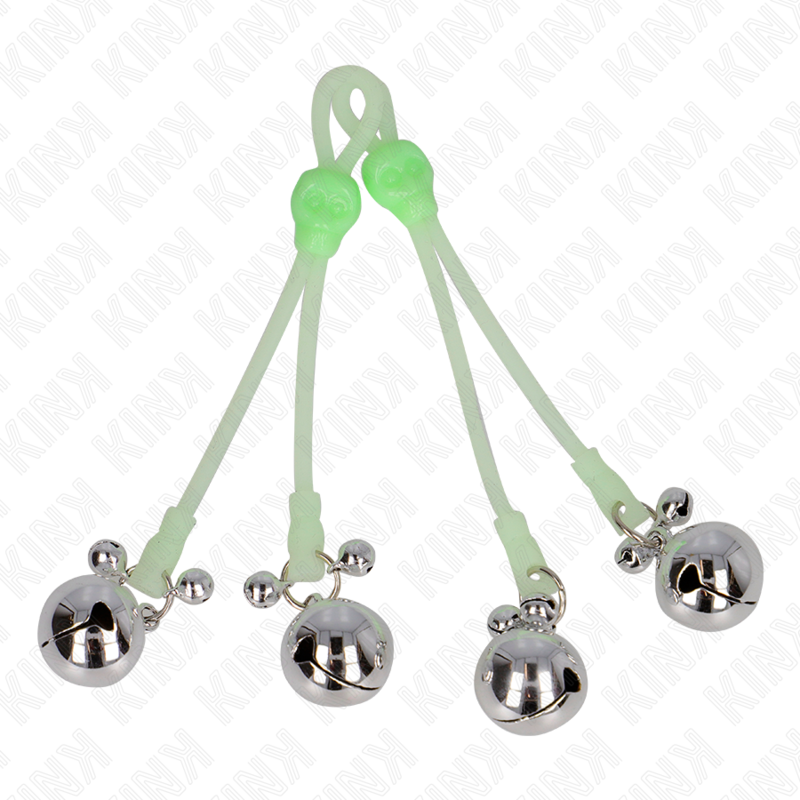 KINK - LUMINOUS SKULL NIPPLE CLAMPS WITH RING BELLS ADJUSTABLE GREEN / SILVER - My naughty haven #