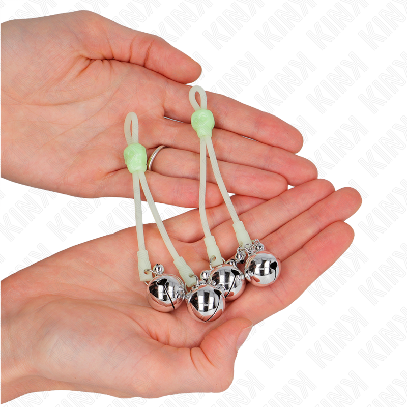 KINK - LUMINOUS SKULL NIPPLE CLAMPS WITH RING BELLS ADJUSTABLE GREEN / SILVER - My naughty haven #