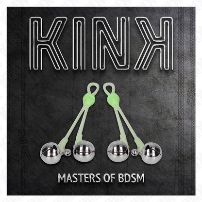 KINK - LUMINOUS SKULL NIPPLE CLAMPS WITH RING BELLS ADJUSTABLE GREEN / SILVER - My naughty haven #