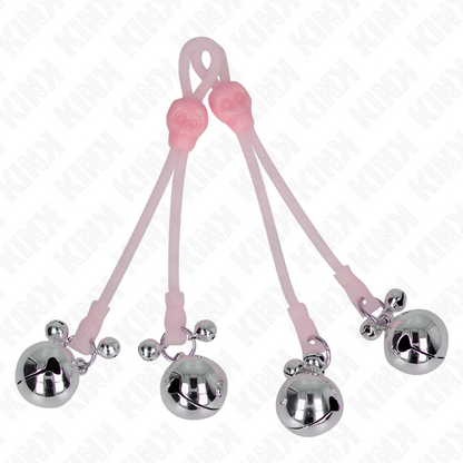 KINK - LUMINOUS SKULL NIPPLE CLAMPS WITH RING BELLS ADJUSTABLE PINK / SILVER - My naughty haven #