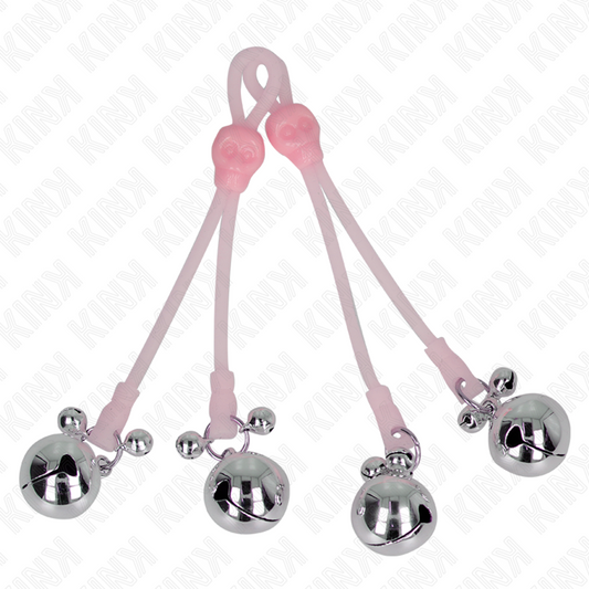KINK - LUMINOUS SKULL NIPPLE CLAMPS WITH RING BELLS ADJUSTABLE PINK / SILVER - My naughty haven #