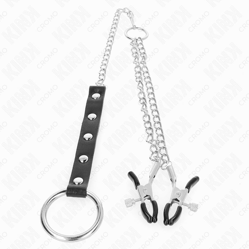 KINK - METAL PENIS RING WITH CHAIN AND ADJUSTABLE NIPPLE CLAMPS - My naughty haven #