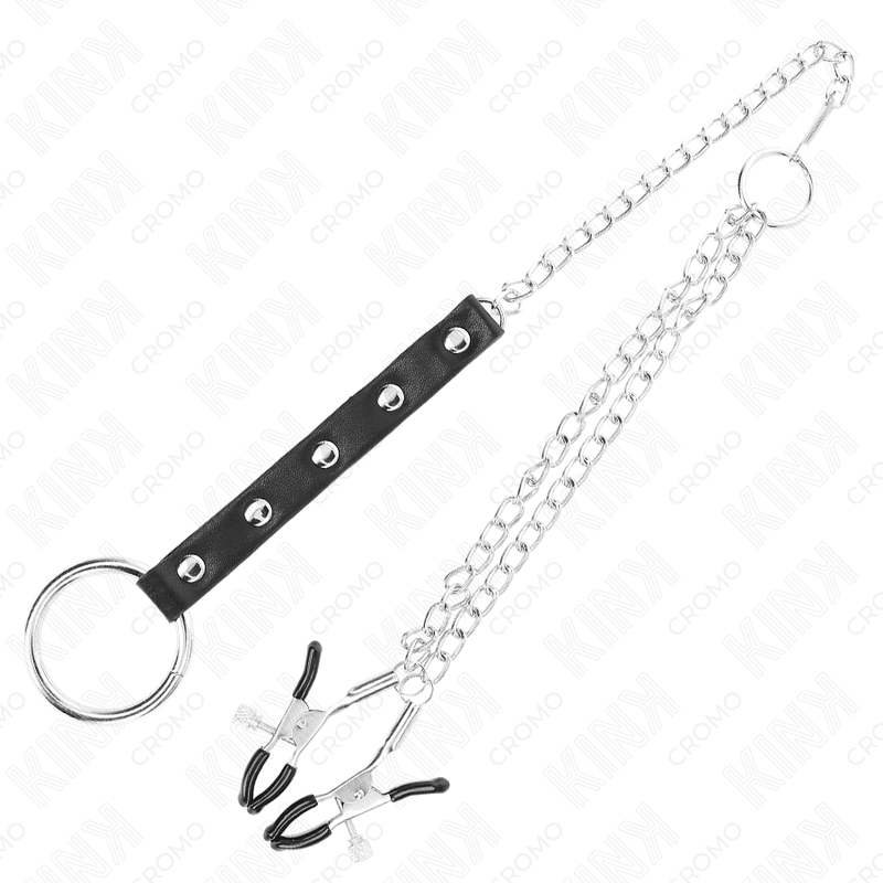 KINK - METAL PENIS RING WITH CHAIN AND ADJUSTABLE NIPPLE CLAMPS - My naughty haven #