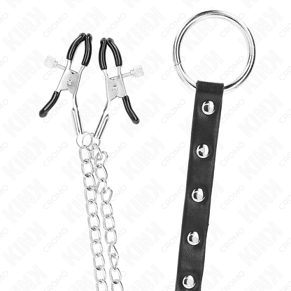 KINK - METAL PENIS RING WITH CHAIN AND ADJUSTABLE NIPPLE CLAMPS - My naughty haven #