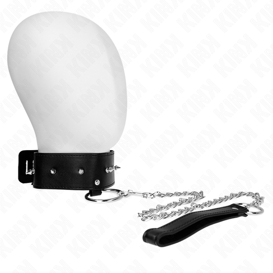 KINK - NECKLACE 65 CM WITH LEASH WITH SILVER STUDS MODEL 2 ADJUSTABLE 36-43 CM X 5 CM - My naughty haven #