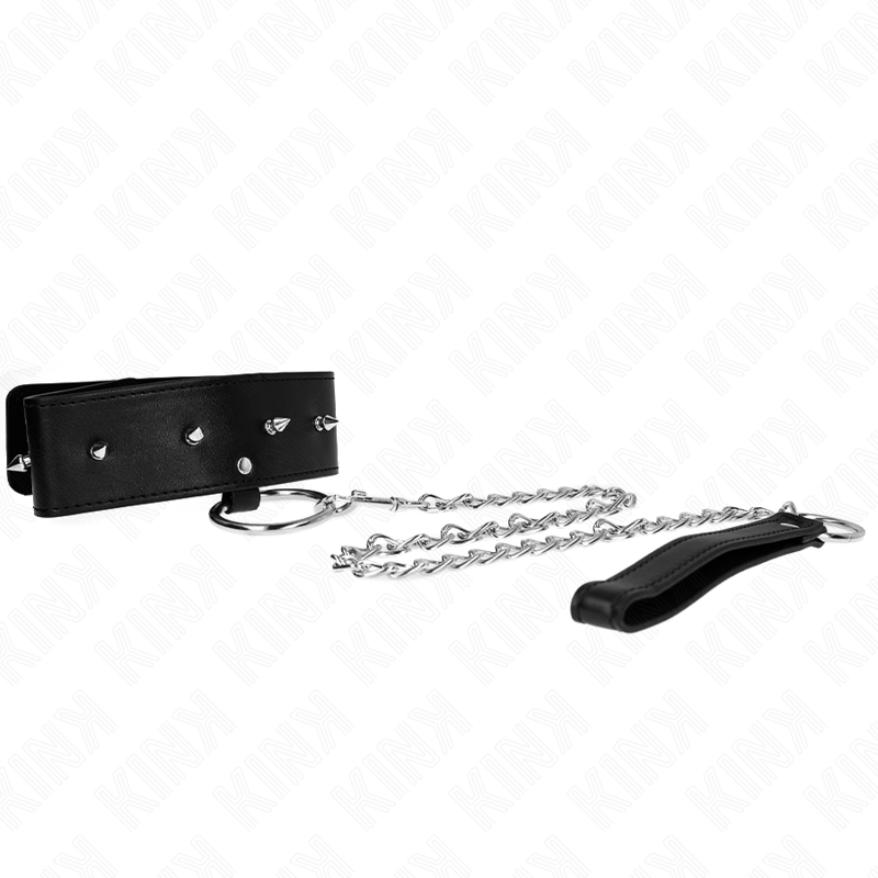 KINK - NECKLACE 65 CM WITH LEASH WITH SILVER STUDS MODEL 2 ADJUSTABLE 36-43 CM X 5 CM - My naughty haven #