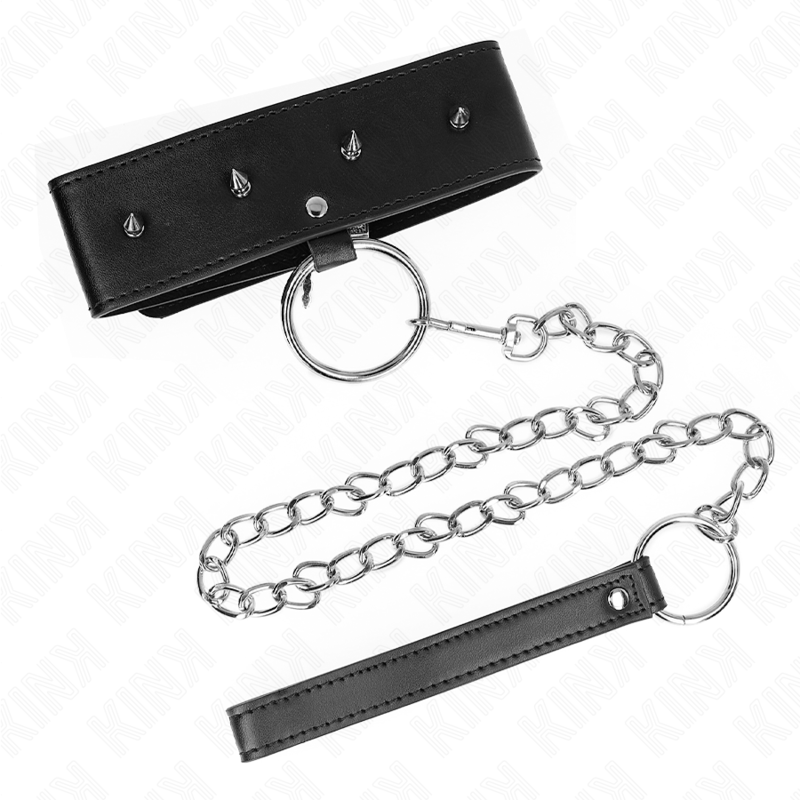 KINK - NECKLACE 65 CM WITH LEASH WITH SILVER STUDS MODEL 2 ADJUSTABLE 36-43 CM X 5 CM - My naughty haven #